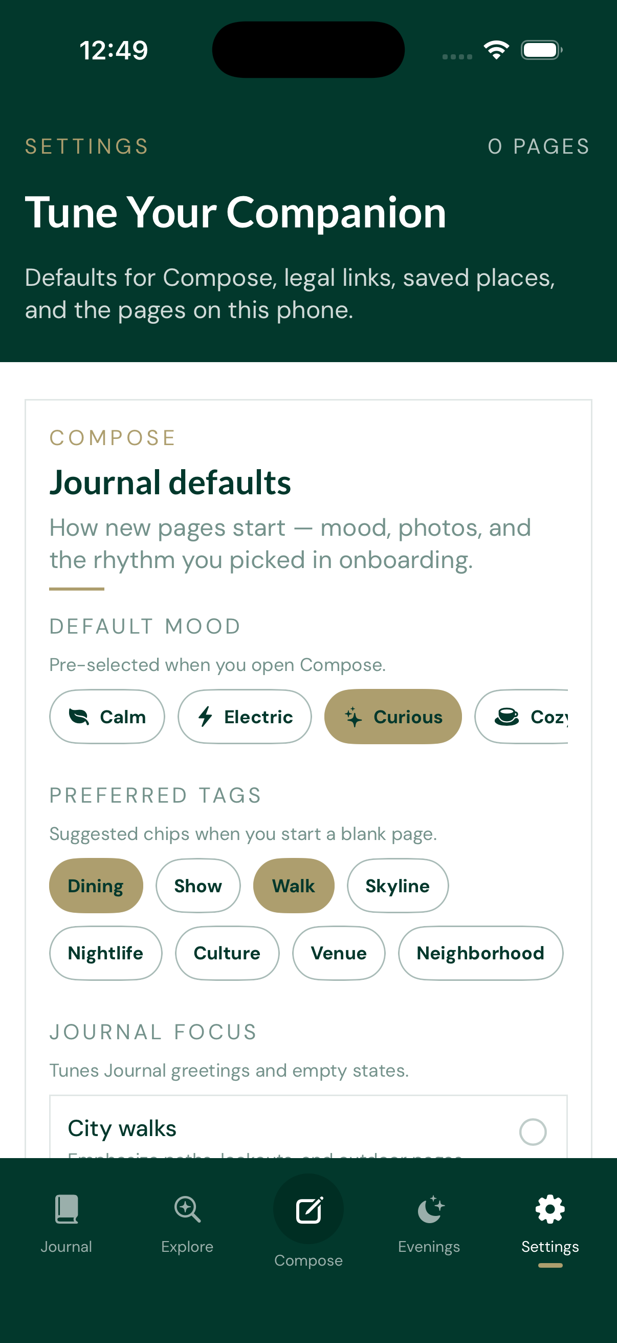 Settings — Tune Your Companion