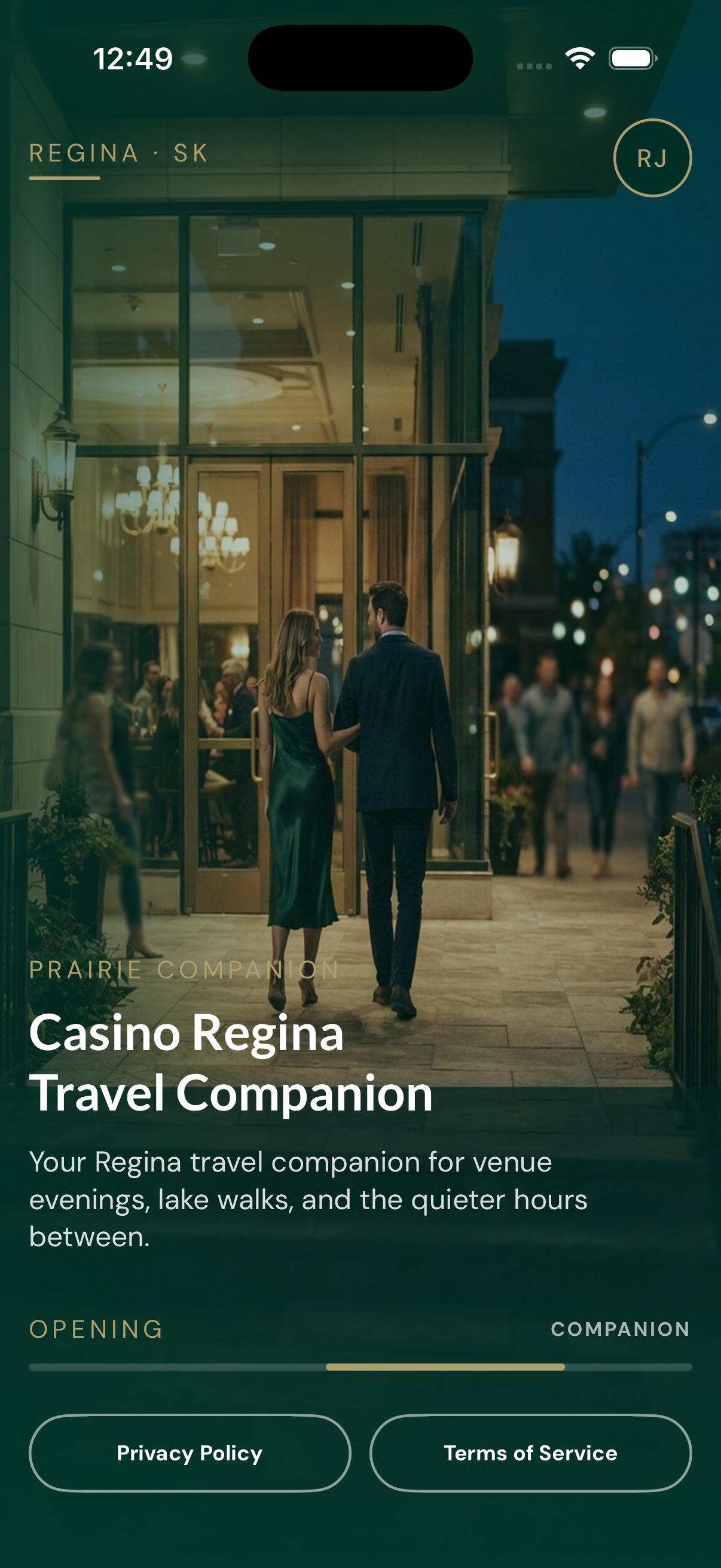 Casino Regina Travel Companion splash — venue evening in Regina